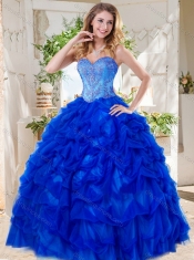 Exclusive Blue Big Puffy Sweet 16 Dress Gown with Beading and Pick Ups