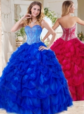 Exclusive Blue Big Puffy Sweet 16 Dress Gown with Beading and Pick Ups