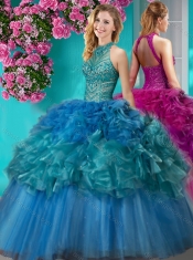 Exclusive Really Puffy Beaded and Ruffled Quinceanera Gown with Halter Top