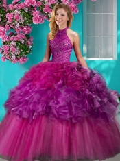 Exclusive Really Puffy Beaded and Ruffled Quinceanera Gown with  Halter Top