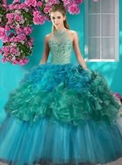 Exclusive Really Puffy Beaded and Ruffled Quinceanera Gown with  Halter Top