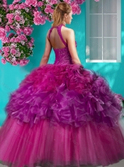 Exclusive Really Puffy Beaded and Ruffled Quinceanera Gown with  Halter Top