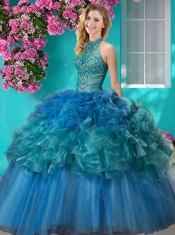 Exclusive Really Puffy Beaded and Ruffled Quinceanera Gown with  Halter Top