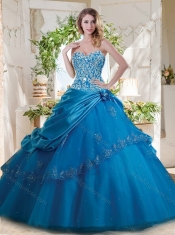 Fashionable Beaded and Applique Big Puffy Quinceanera Gown in Teal