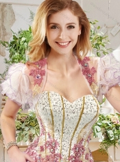 Fashionable Visible Boning Beaded Pink Sweet 16 Dress in Organza