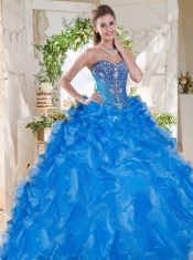 Fashionable Visible Boning Big Puffy 15th Birthday Dress with Beading and Ruffles