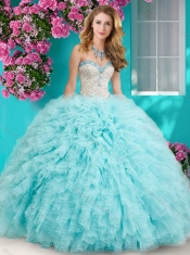 Feminine Really Puffy Floor Length Quinceanera Dress with Beading and Ruffles