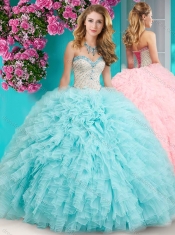 Feminine Really Puffy Floor Length Quinceanera Dress with Beading and Ruffles