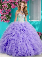 Feminine Really Puffy Floor Length Quinceanera Dress with Beading and Ruffles