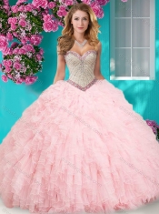 Feminine Really Puffy Floor Length Quinceanera Dress with Beading and Ruffles