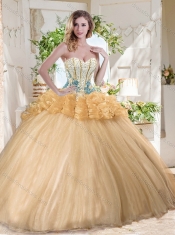 Gorgeous Beaded and Bubble Organza Cheap Quinceanera Dress in Gold