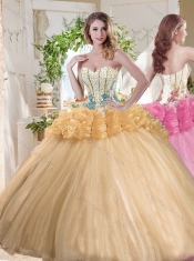 Gorgeous Beaded and Bubble Organza Cheap Quinceanera Dress in Gold