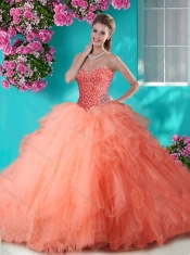 Gorgeous Beaded and Ruffled Big Puffy Quinceanera Dress in Champagne