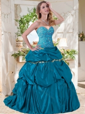 Lovely A Line Brush Train Taffeta Sweet 16 Gown with Beading and Bubbles