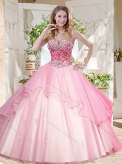 Lovely Ruffled Layers Sweet 16 Dress with Beaded Bodice in Pink