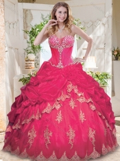 Luxurious Applique and Beaded Red Sweet 16 Dress with See Through Sweetheart