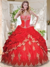 Luxurious Applique and Beaded Red Sweet 16 Dress with See Through Sweetheart