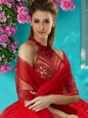 Luxurious See Through Halter Top Quinceanera Dress with Beading and Appliques