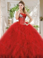 Popular Really Puffy Red 15th Birthday Dress with Beading and Ruffles