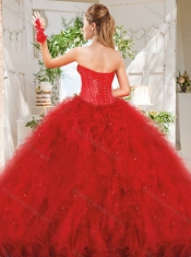 Popular Really Puffy Red 15th Birthday Dress with Beading and Ruffles