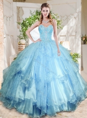 Popular Rose Pink Really Puffy Quinceanera Dress with Beading and Ruffles Layers