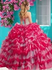 Romantic Beaded and Ruffled Layers Quinceanera Dress with Really Puffy