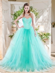 Romantic Beaded Bodice and Applique Tulle Quinceanera Dress in Mint