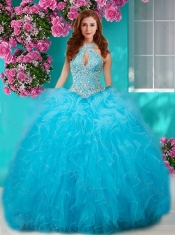 Romantic Beading and Ruffles Halter Top Quinceanera Dress with Puffy Skirt