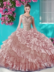 Ruffled Layers and Beaded Champagne Sweet 16 Dress in Organza and Taffeta