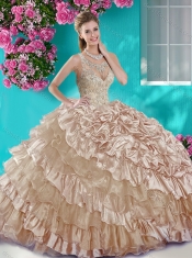 Ruffled Layers and Beaded Champagne Sweet 16 Dress in Organza and Taffeta