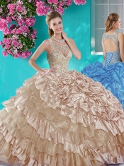 Ruffled Layers and Beaded Champagne Sweet 16 Dress in Organza and Taffeta