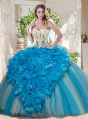 Visible Boning Really Puffy Discount Quinceanera Dress with Ruffles and Beading