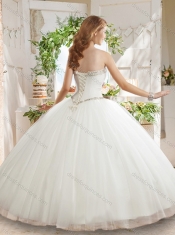 White Ball Gown Sweetheart Beaded Organza Quinceanera Dress in Tulle