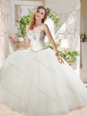 White Ball Gown Sweetheart Beaded Organza Quinceanera Dress in Tulle