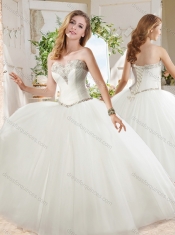 White Ball Gown Sweetheart Beaded Organza Quinceanera Dress in Tulle