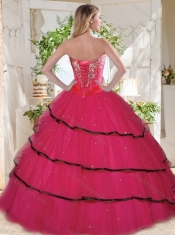 Wonderful Beaded and Ruffled Layers Blue Classical Quinceanera Gown in Organza