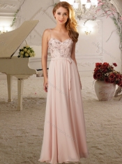 Artistic Applique Empire Baby Pink Dama Dress with Spaghetti Straps