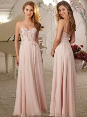 Artistic Applique Empire Baby Pink Dama Dress with Spaghetti Straps