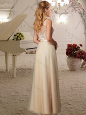 Cheap Applique Tulle Champagne Dama Dress with Deep V Neck