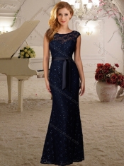 Cheap Cap Sleeves Column Laced Dama Dress with Beading and Belt