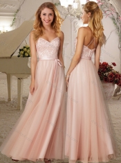 Cheap Elegant Belted and Applique Empire Dama Dress in Baby Pink