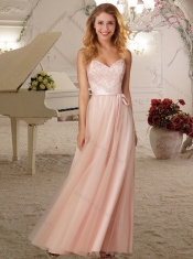 Cheap Elegant Belted and Applique Empire Dama Dress in Baby Pink