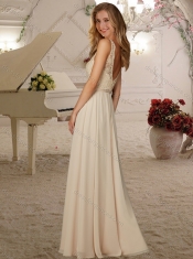 Classical Deep V Neck Champagne Dama Dress with Lace and Beading