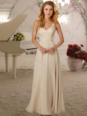 Classical Deep V Neck Champagne Dama Dress with Lace and Beading