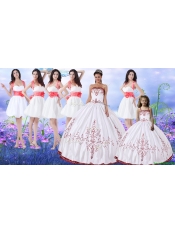 Classical Puffy Skirt Strapless Quinceanera Dress and Popular Embroidered Mini Quinceanera Dress and Best Red and White Short Dama Dresses