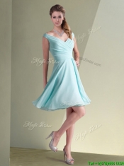 Elegant Empire Ruched Decorated Chiffon Dama Dress in Aqua Blue