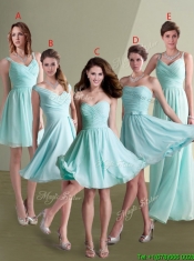 Elegant Empire Ruched Decorated Chiffon Dama Dress in Aqua Blue
