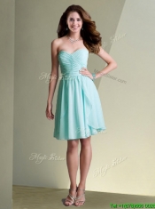 Elegant Empire Ruched Decorated Chiffon Dama Dress in Aqua Blue