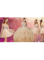 Elegant V Neck Ruffled Quinceanera Dress and Fashionable Sequined A Line Dama Dress in Champagne