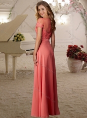 Fashionable See Through Bateau Watermelon 2000Dress with Lace